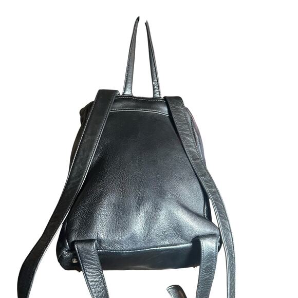 Vintage Perlina Black Leather Mini Backpack Drawstring Y2K 90s